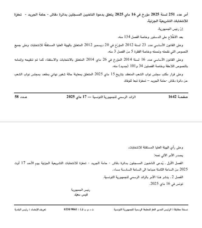 صدور أمر دعوة الناخبين بدائرة دقاش - حامة الجريد 1 1000010092.jpg