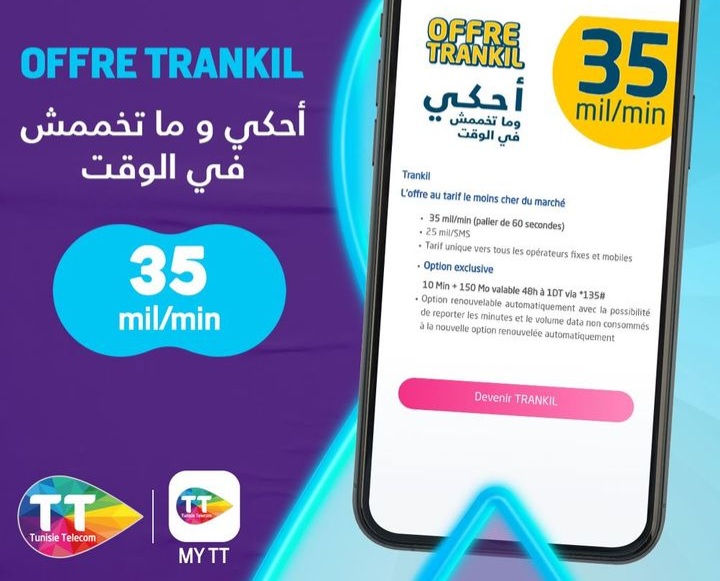 اتصالات تونس .. عرض Trankil  يوفر 142 دقيقة مكالمات