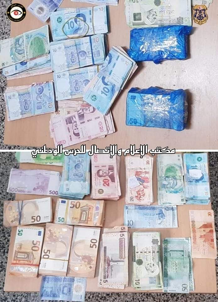حجز عملة تونسية وأجنبية مجهولة المصدر 