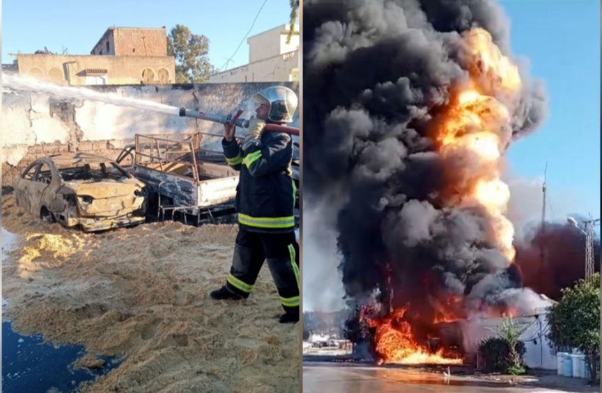صور/إلتهم سيارات عمومية وخاصة وبنزين مهرب….خسائر فادحة في حريق مستودع حجز الديوانة بغار الدماء صور/إلتهم سيارات عمومية وخاصة وبنزين مهرب….خسائر فادحة في حريق مستودع حجز الديوانة بغار الدماء
