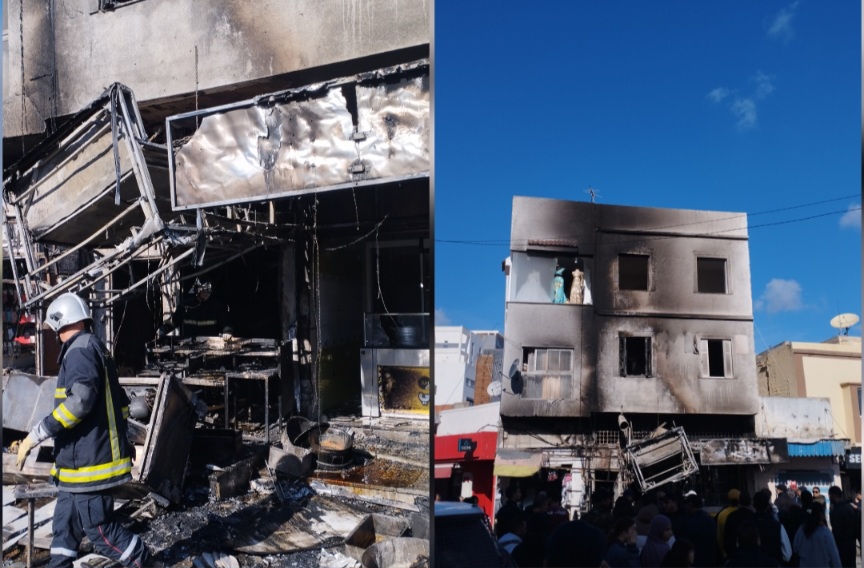 احتراق عمارة وسط مدينة بنزرت احتراق عمارة وسط مدينة بنزرت