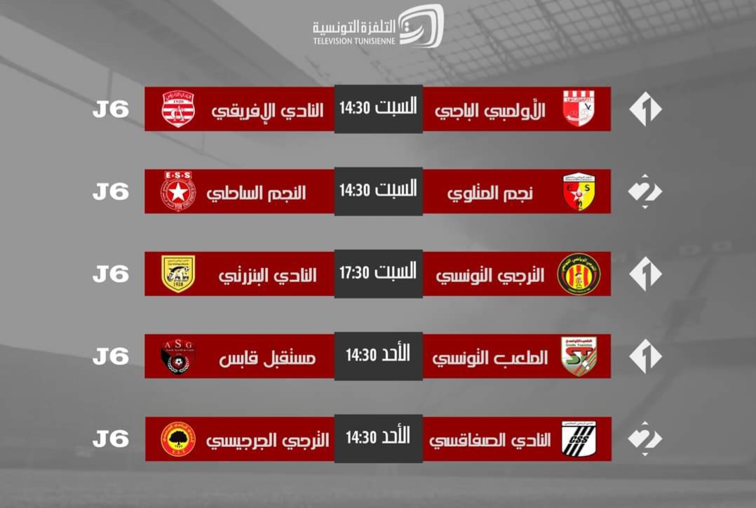 الرابطة الاولى: برنامج النقل التلفزي لمباريات الجولة السادسة 