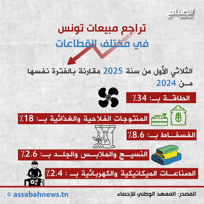 🔴 أنفوغراف || تراجع مبيعات تونس في العديد من القطاعات 