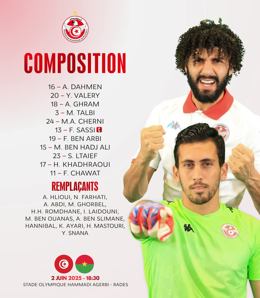 التشكيلة الأساسية للمنتخب الوطني ضد بوركينا فاسو 