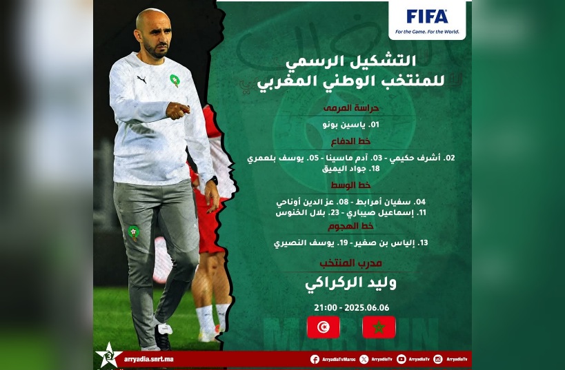 تشكيلة المنتخب المغربي في مواجهة المنتخب الوطني التونسي