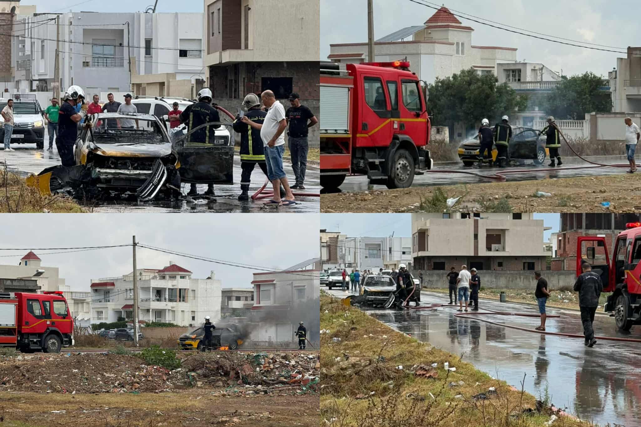  قليبية.. احتراق سيارة تاكسي فردي بالكامل