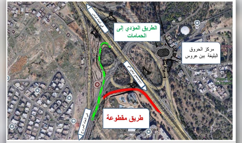  تحويل جزئي لحركة المرور على مستوى الوصلة المؤدّية من الطريق الوطنيّة رقم 3 أ1 نحو سوسة والحمّامات