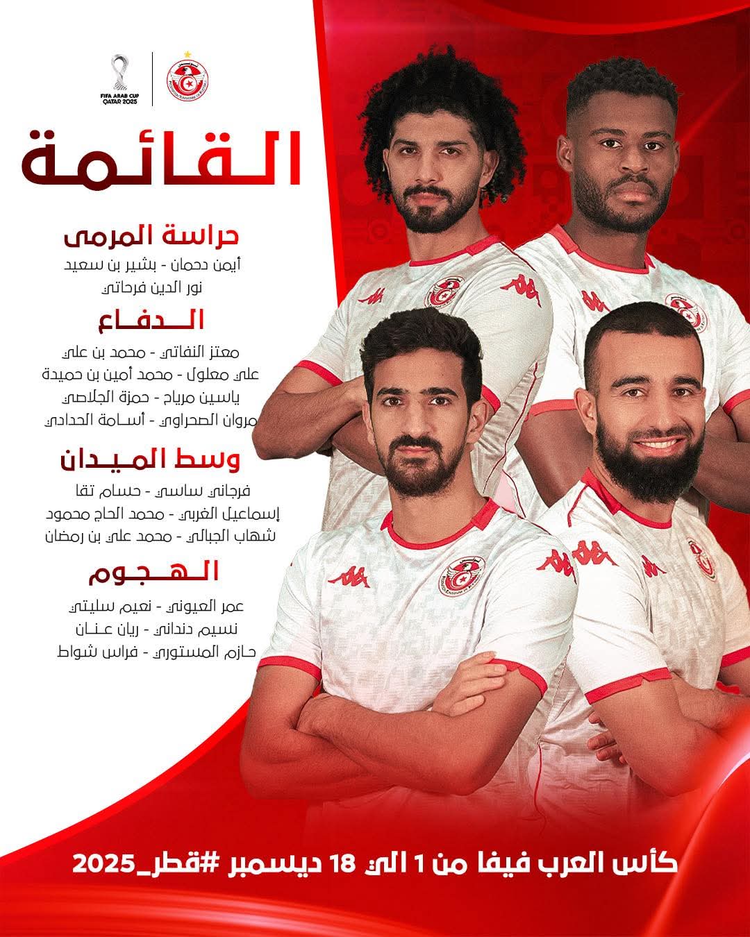 قائمة المنتخب الوطني لكرة القدم التي ستشارك في كأس العرب 