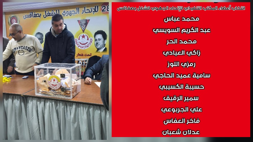 صفاقس.. نتائج انتخابات المكتب التنفيذي الجديد للاتحاد الجهوي للشغل 