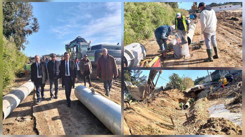 بني خلاد.. تواصل اصلاح قناة جلب المياه وعودة الماء تدريجيا 