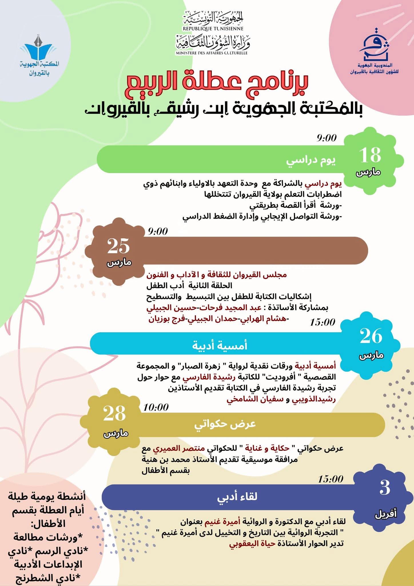 القيروان..برنامج ثري لتنشيط الأطفال خلال عطلة الربيع بالمكتبة الجهوية ابن رشيق