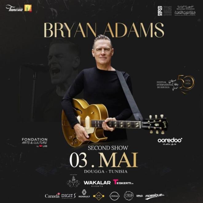 يوم 3 ماي.. سهرة ثانية مع أسطورة الروك براين آدامز على ركح مسرح دقة 