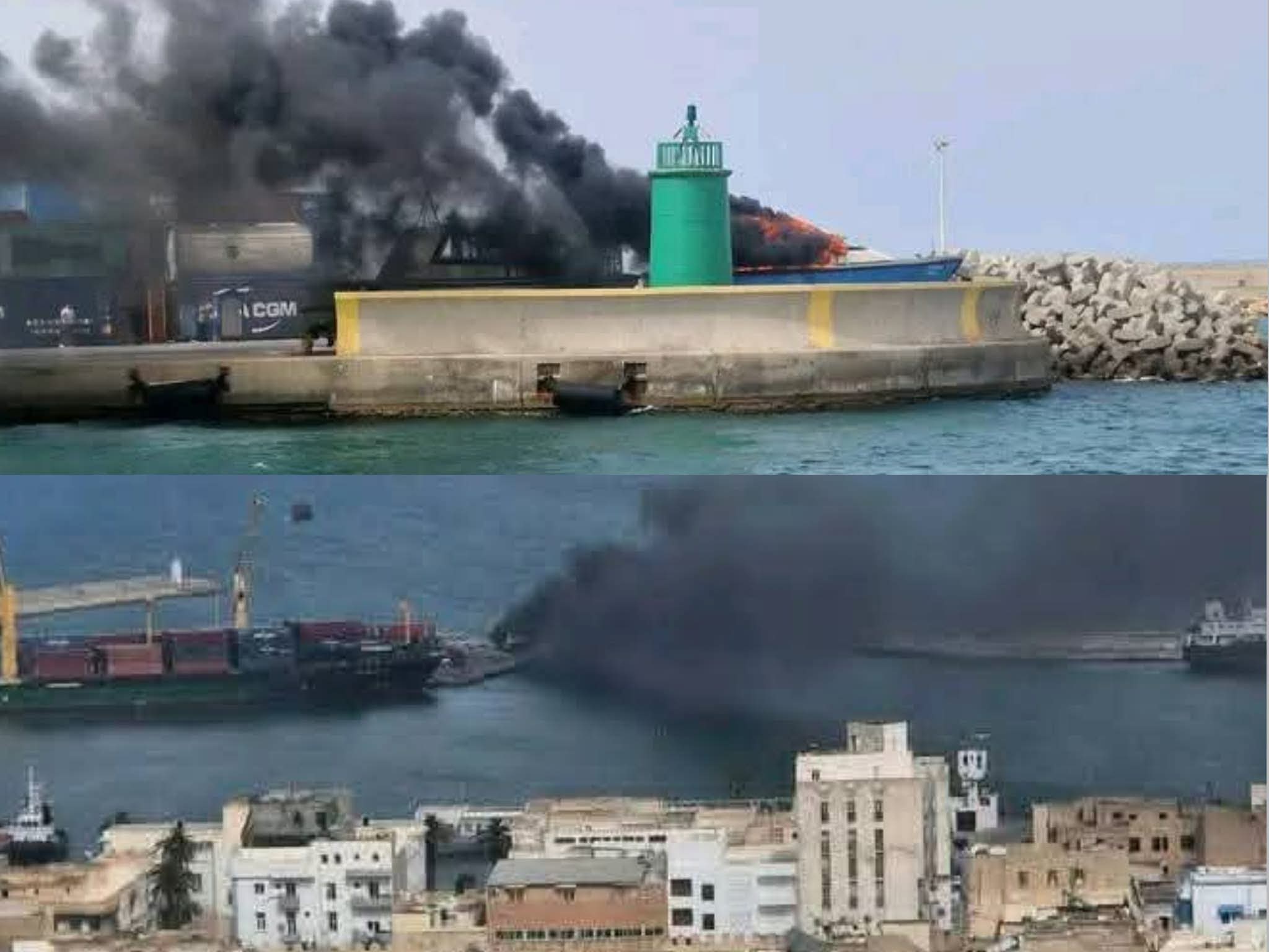  اندلاع حريق بجرّار بحري بالميناء التّجاري بسوسة