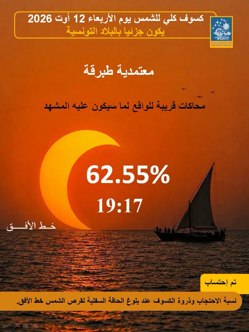  الرصد الجوي: كسوف كلي للشمس الأربعاء 12 أوت  يُشاهد جزئيا من تونس 