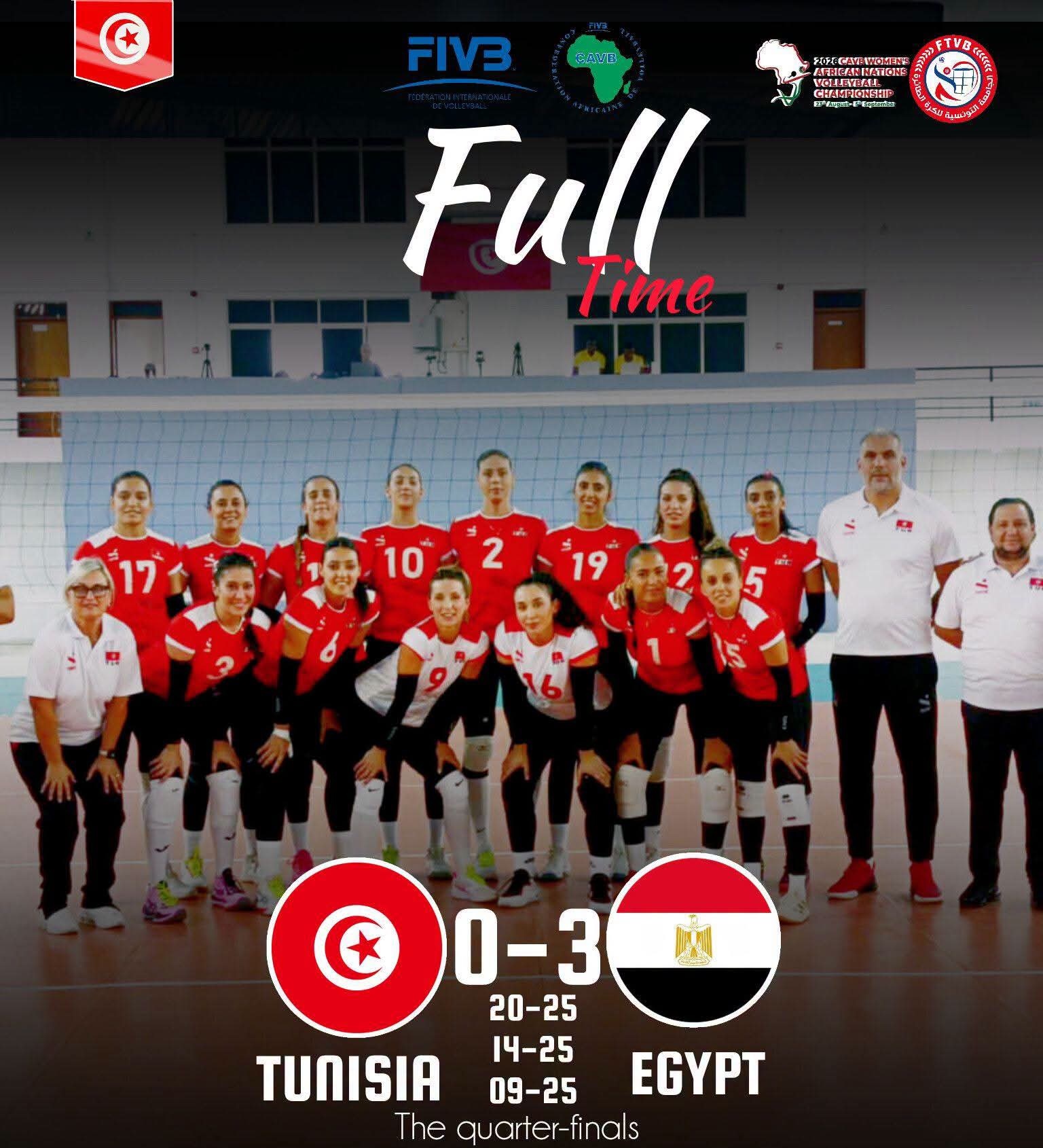 بطولة إفريقيا للكرة الطائرة للسيدات.. المنتخب الوطني ينهزم أمام نظيره المصري في ربع النهائي