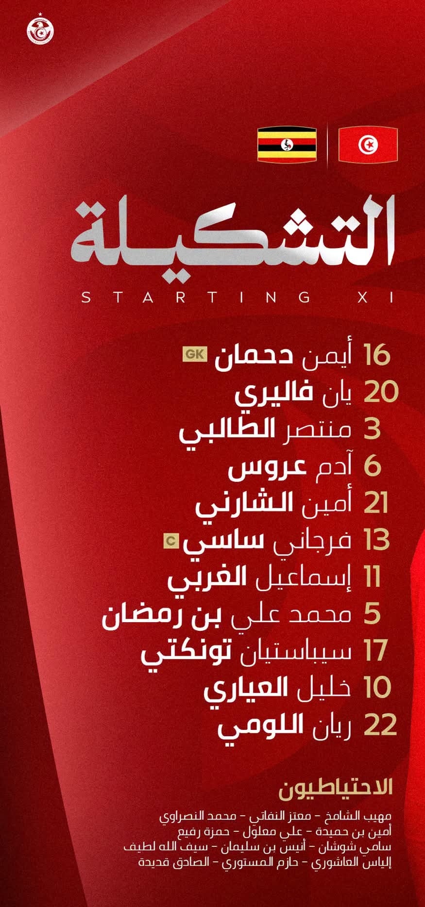 تشكيلة المنتخب الوطني أمام أوغندا 